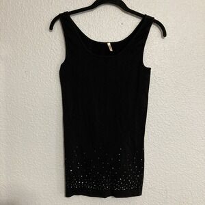 Skinny Tees Women's Black Tank‎ w/Rhinestone Embellishment - SZ One Size (Missy)